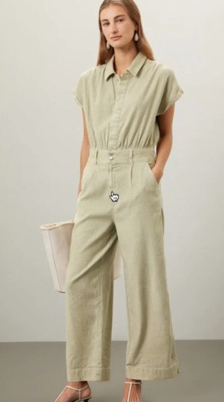 Joe's Jeans Lexi Jumpsuit Linen Blend Short Sleeve Collared Wide Leg Green M